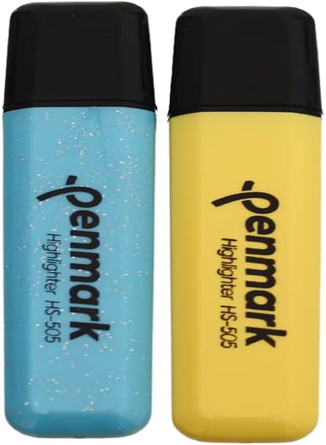 Penmark hs-505 high quality metallic permanent highlighter pen set of 2 pcs assorted color. - baby blue yellow